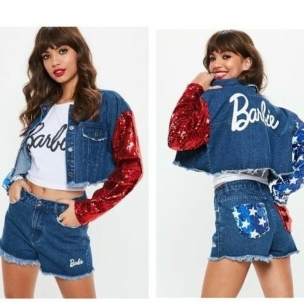Missguided Barbie Sequin Jean Jacket, USA Flag Theme